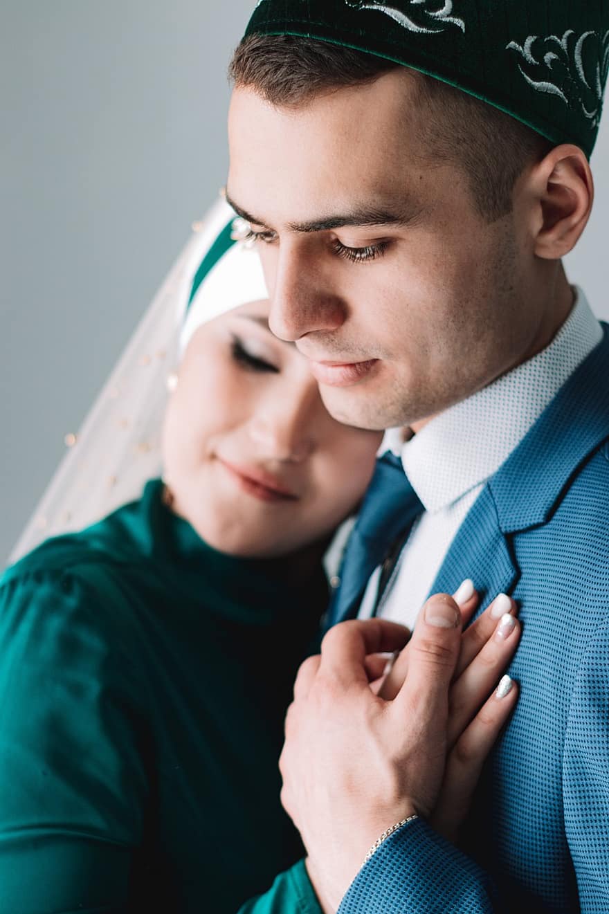 bryllup, par, islam, kjærlighet, ekteskap, hijab, brudgommen, brud, sammen, tradisjon, tradisjonell