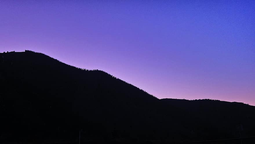 montañas, púrpura, cielo, amanecer, silueta, fondo