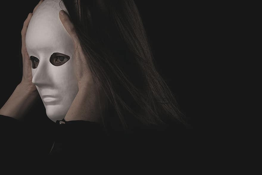 Mask, Costume, Woman, White Mask, Hands, Gesture, Concept, Expression, Beauty, Artistic, Emotions