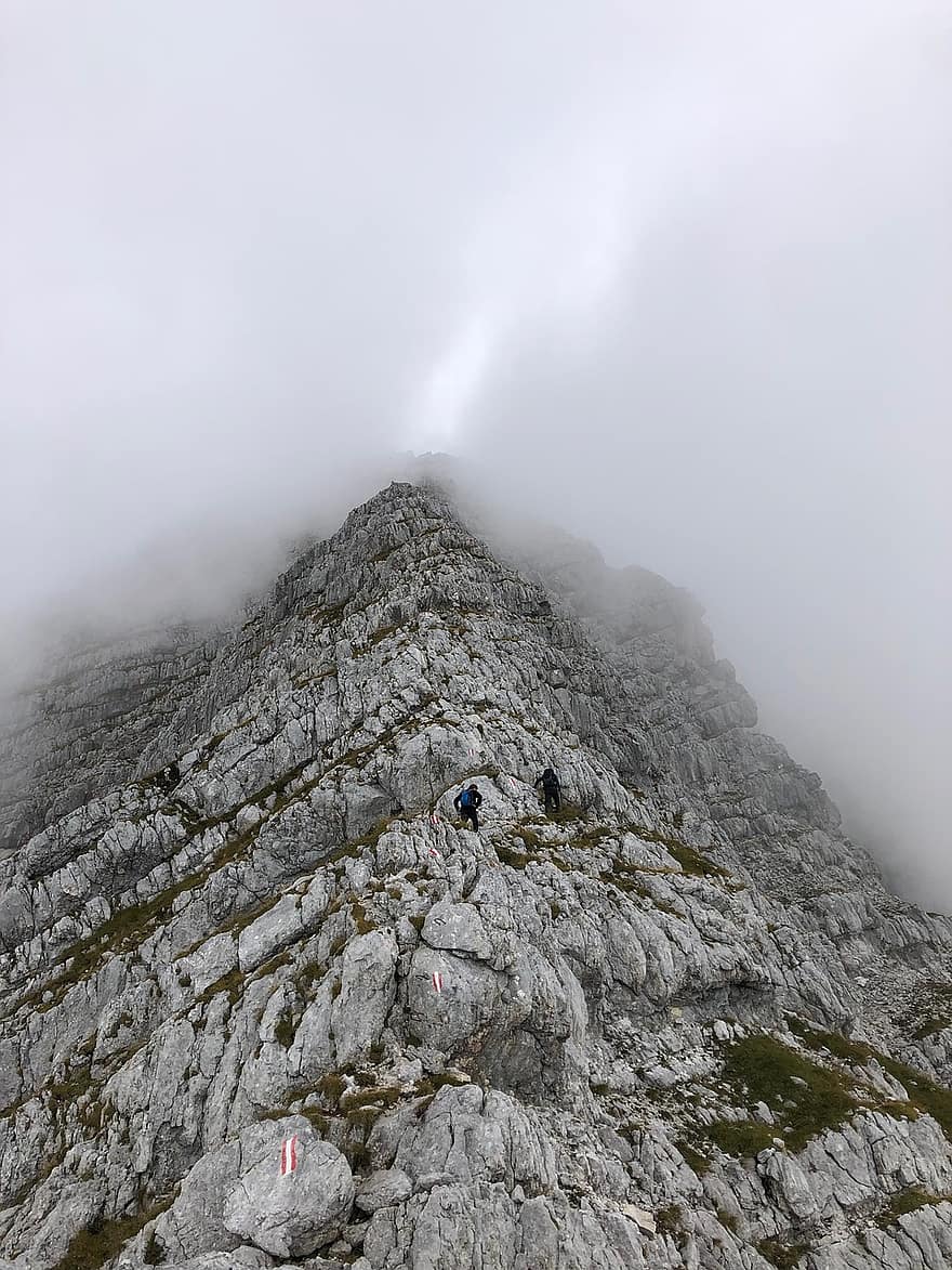 montañas, escalada de roca, niebla, naturaleza, viaje, exploración