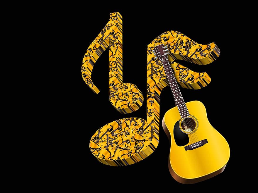 Music, Sound, Musical Note, Guitar, Entertainment, Instrument, Musical, Black Background, Background