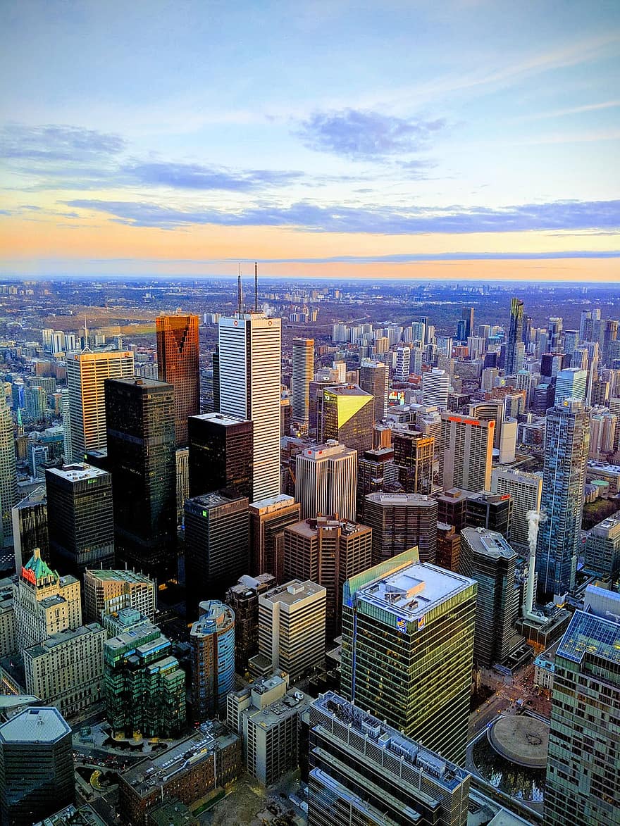ciudad, edificios, horizonte, torres, rascacielos, paisaje urbano, céntrico, urbano, Ontario, Toronto, Canadá