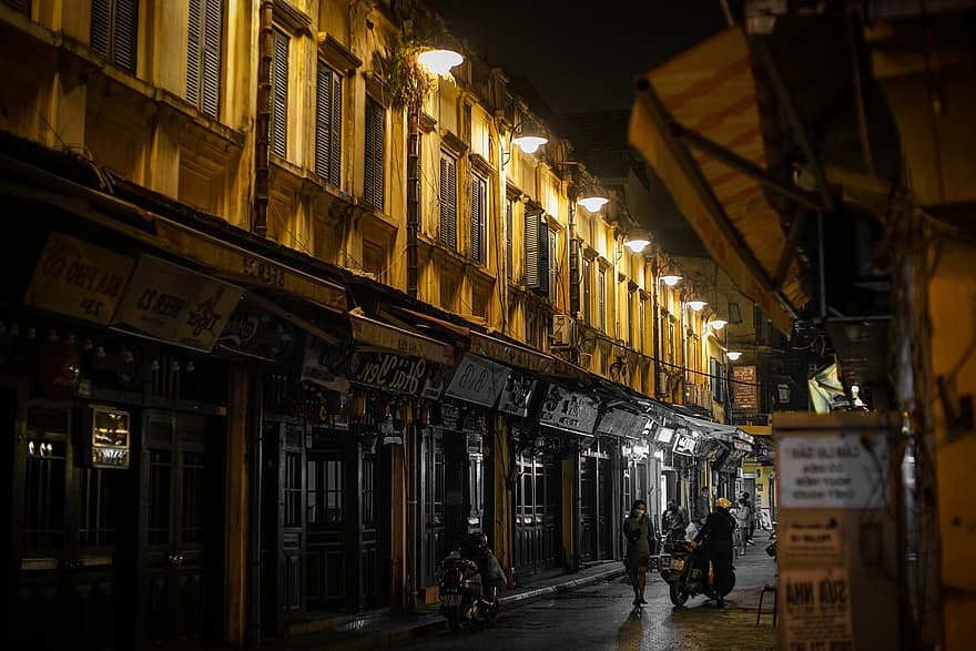 vita di città, Hanoi, notte, edifici, strada, vita di ogni giorno, Vietnam, Asia