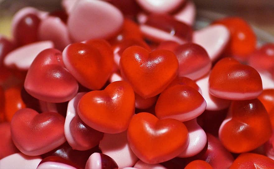 sirdis, konfektes, salds, želatīns, želejas, mīlestība, simbols, Valentīndiena, tuvplāns, fona, romantika