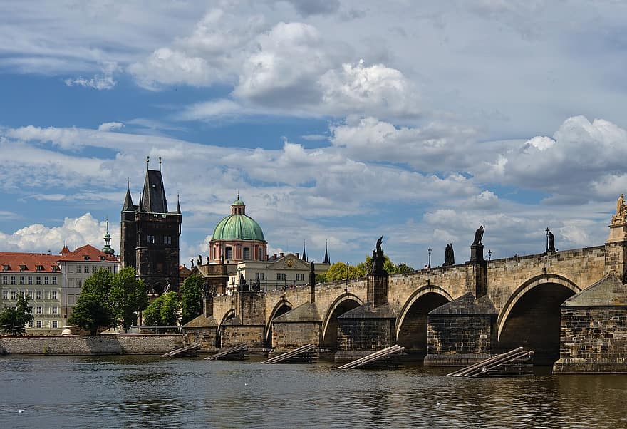 most, řeka, architektura, Karlův most, obloukový most, historické centrum, historický, destinace, turistická atrakce, vltava, Praha