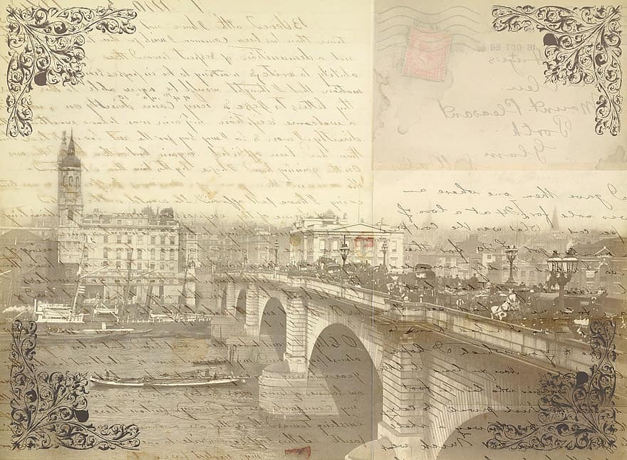 Londres, pont, historiquement, nostalgie, des lettres, ornement, victorien, steampunk, 19, siècle