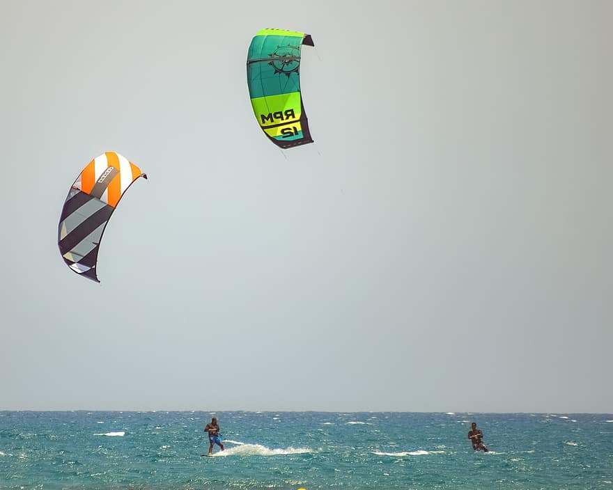 cerf-volant, kite surf, sport, mer, vent, le surf, kitesurfer, eau, été, surfant, extrême