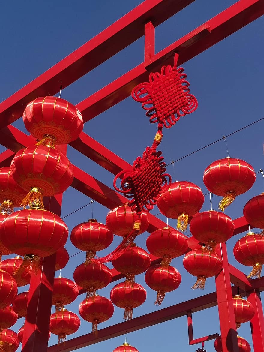 noeud chinois, lanterne rouge, Festival, décoration