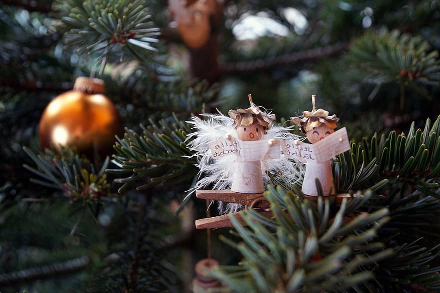 engle, jul, juletræ, ornament, dekoration, ferie, sæson, tema