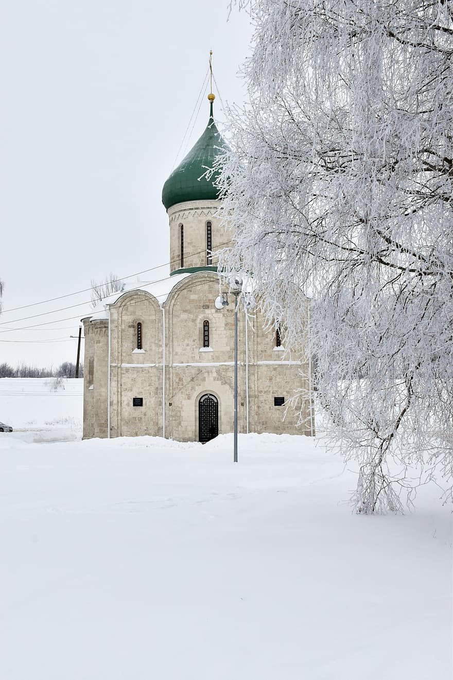 Rusko, kostel, zimní, křesťanství, náboženství, katedrála, architektura, sníh, kultur, přejít, slavné místo
