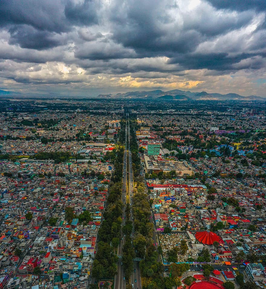 Stadt, Reise, Tourismus, Himmel, Wolken, Mexiko, Drohne, Antenne