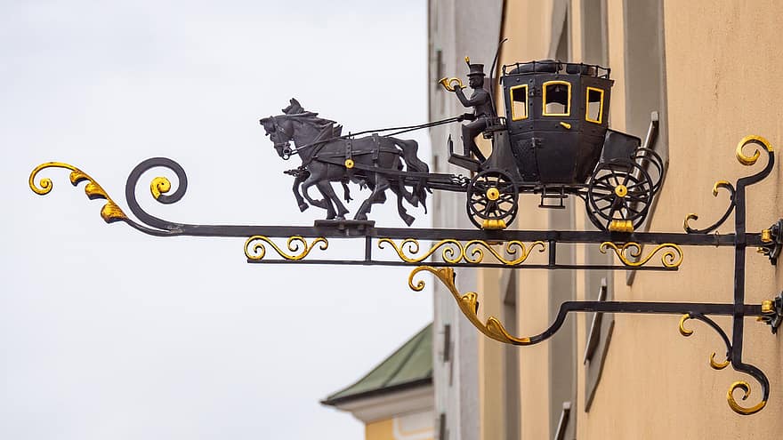 Deutsche Post, Stagecoach, Ornament, Decoration, metal, architecture, old, yellow, steel, history, close-up