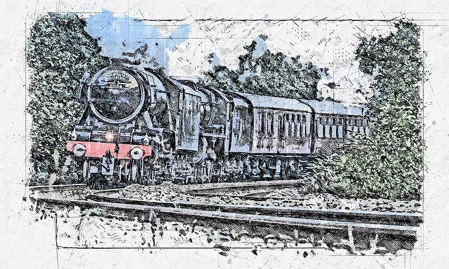 volante, scozzese, treno, ferrovia, motore, mezzi di trasporto, traccia, vapore, storicamente, Fumo, nostalgia