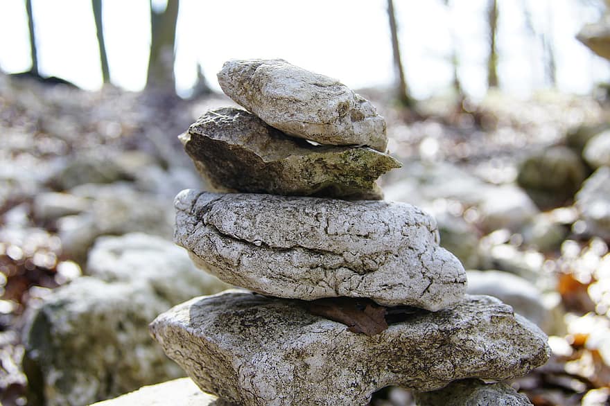 Stones, Balance, Rocks, Outdoors, Wilderness, Forest, stone, rock, stack, close-up, heap