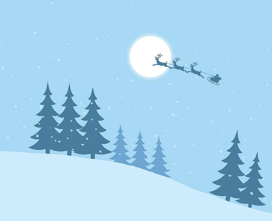 Santa, claus, kar, Noel, uçan, ay