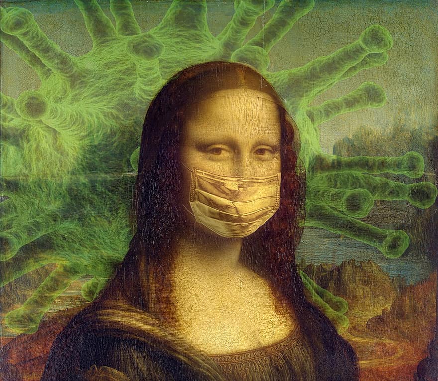 Mona Lisa, corona, COVID-19, Art º, obra de arte, artista, coronavirus, salud, virus, máscara, cuarentena