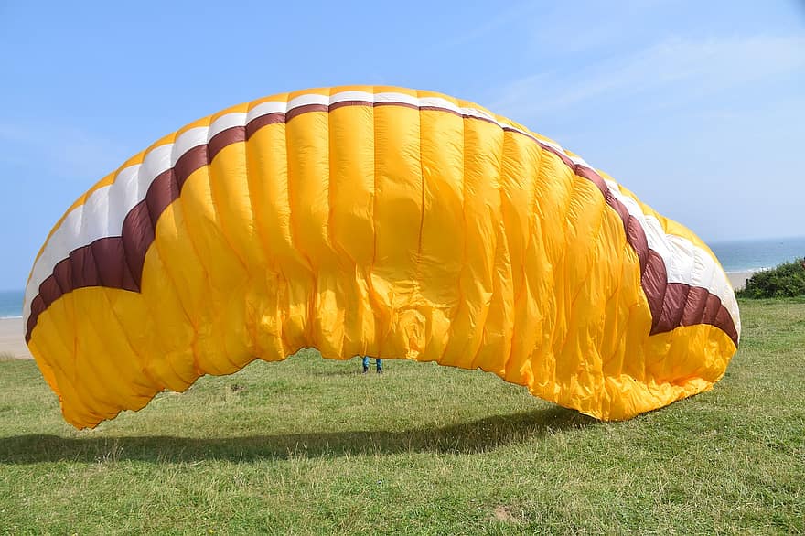 paracadute, ala del parapendio, parapendio, aereo, vento, sport, giallo, sport estremi, attività di svago, paracadutismo, divertimento