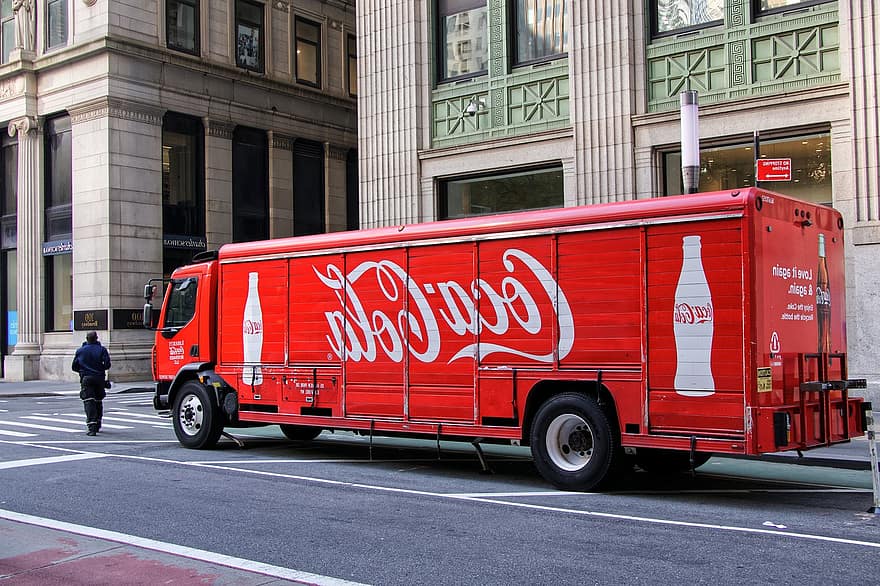 Coca Cola камион, камион, Превозно средство за доставка, камион за доставка, Манхатън, САЩ, транспорт, кола, градски живот, начин на транспорт, скорост