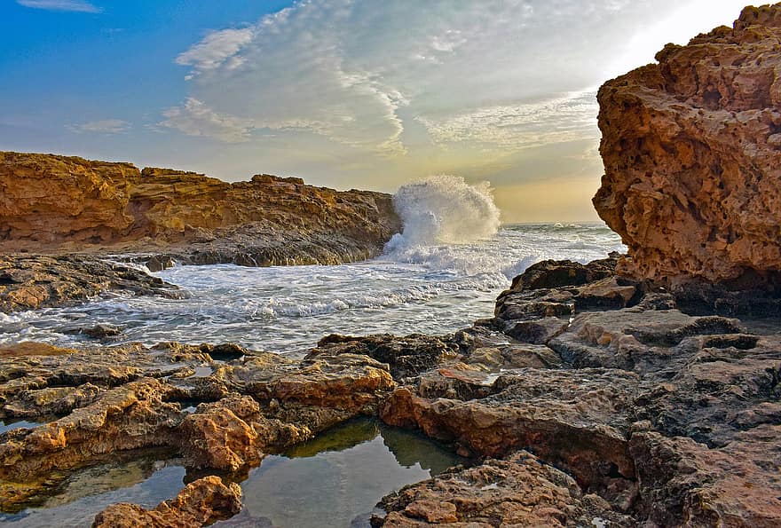 Xipre, platja rocosa, costa rocosa, mar, platja, ayia napa, paisatge