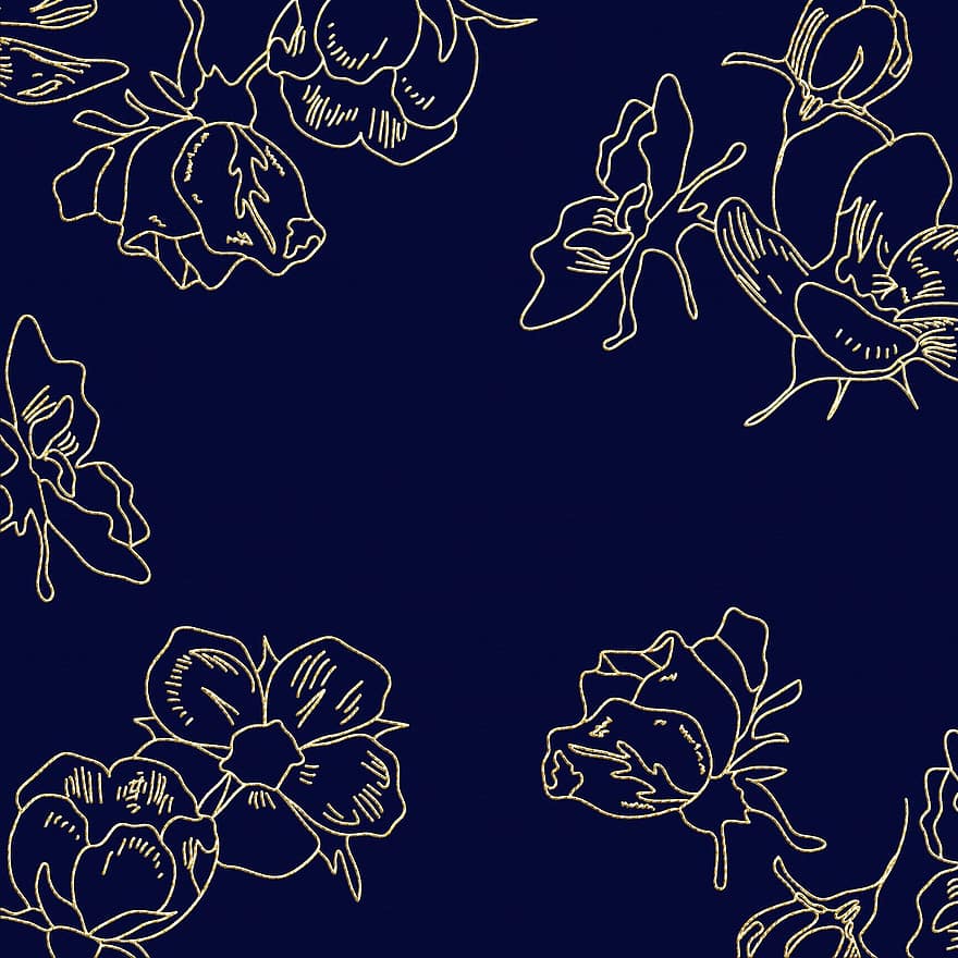 skaitmeninis popierius, gėlės, modelį, tamsiai mėlyna, aukso folija, art deco, Nouveau, gėlių, dizainas, dekoratyvinis, kūrybingas