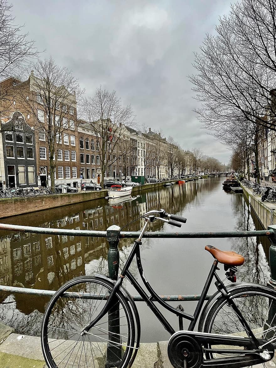 amsterdam, stad, cykel, kanal, vatten, arkitektur, stadsliv, resa, stadsbild, turism, känt ställe