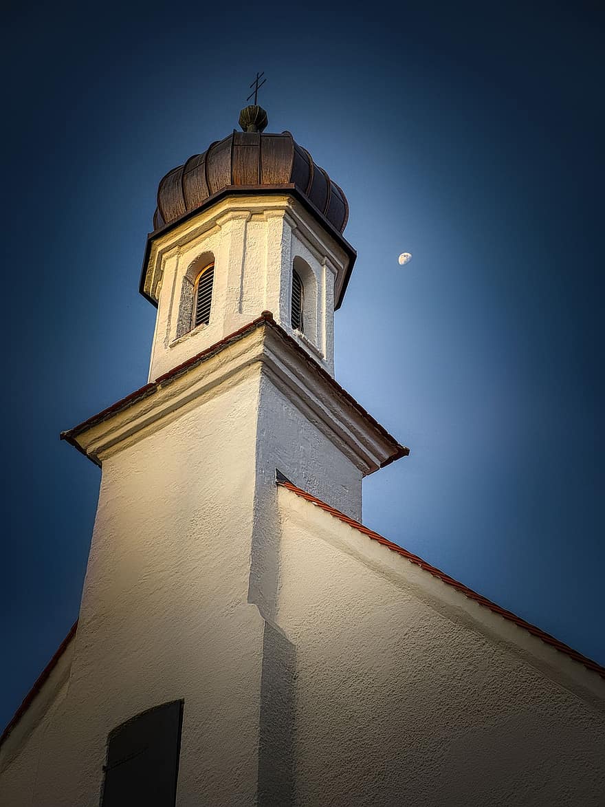 Moon, Church, Church Tower, Bell Tower, Heaven, Architecture, Building, Faith, Religion, christianity, cross