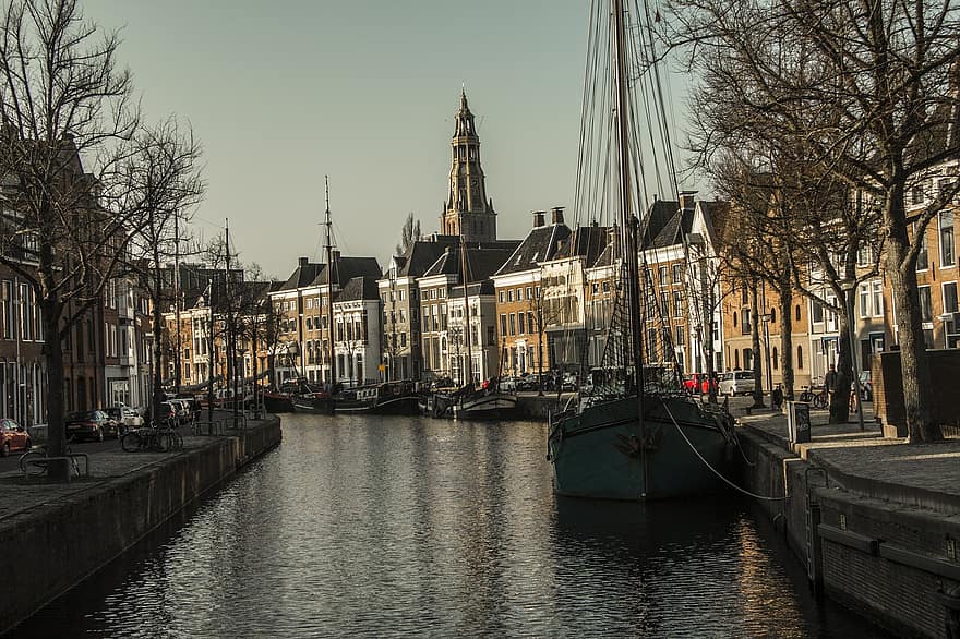 Groningen, Alankomaat, Hollanti, historiallinen, vanha kaupunki, katu, matkustaa, Eurooppa, kanava