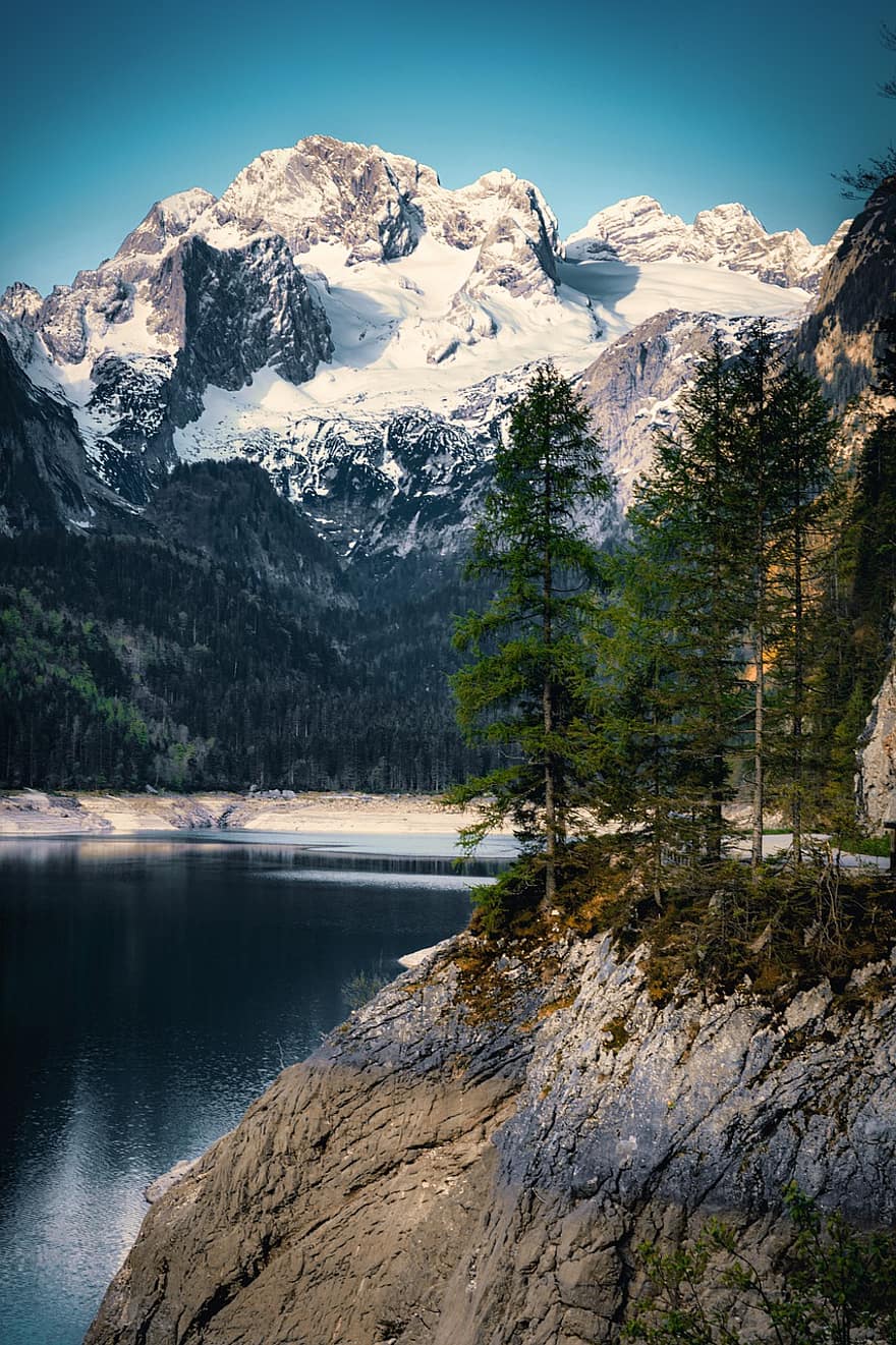 munţi, lac, copaci, reflecţie, zăpadă, Alpi