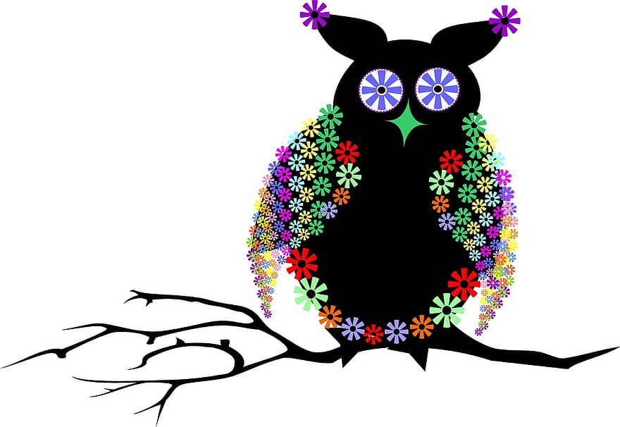 Owl, Eagle Owl, Bird, Feather, Lighted Eyes, Forest, Night Active, Funny, Birds, Colorful, Drawing