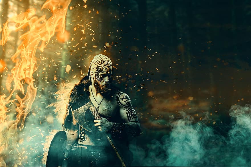 Viking, Armor, Fire, Fantasy, Forge, Smoke, Male, Battle, Historical, War, Night