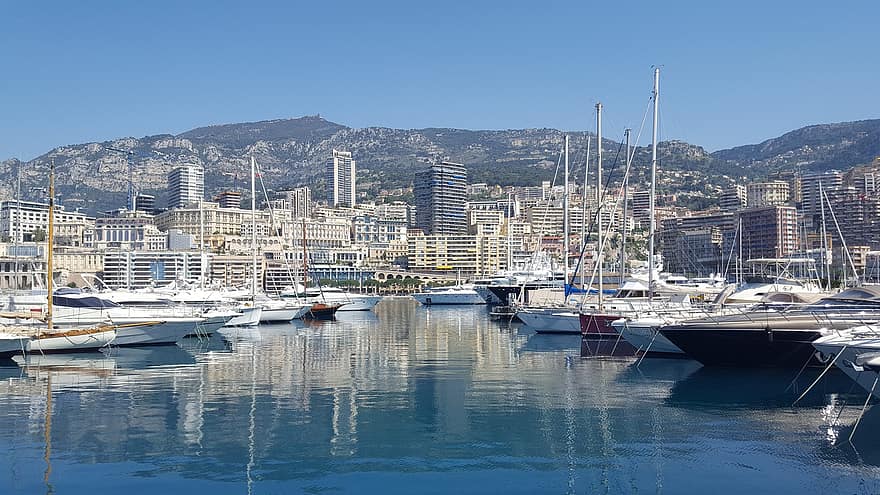 Monaco, Havn, både, by, marina, dok, afspejling, vand, hav, Bugt, ocean