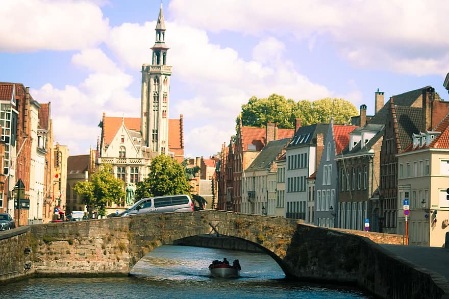 Bridge, City, Bruges, Belgium, Architecture, famous place, cityscape, history, building exterior, tourism, canal