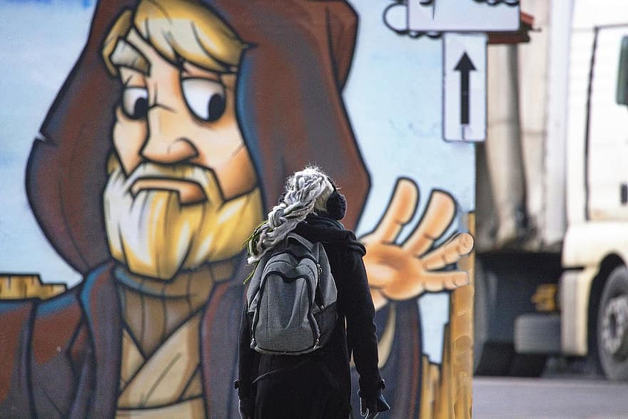 graffiti, Grafitti Jedi, dona, art de carrer, mural mural, art urbà, homes, una persona, religió, dones, adult