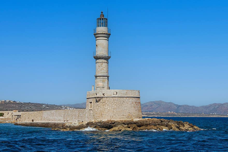 biển, thời trung cổ, Hải cảng, crete, héraklion, sóng, nước, xuyên qua, tòa tháp