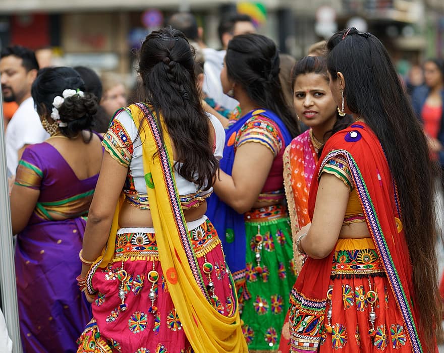mulheres, sari, Índia, saree, rua, Ásia, ao ar livre