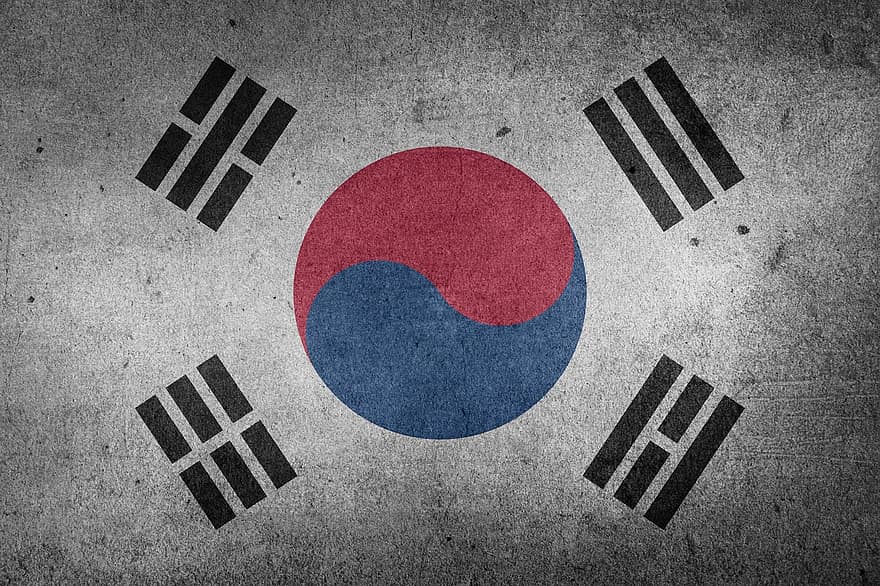 Южная Корея, Республика Корея, Азия, Национальный флаг, гранж