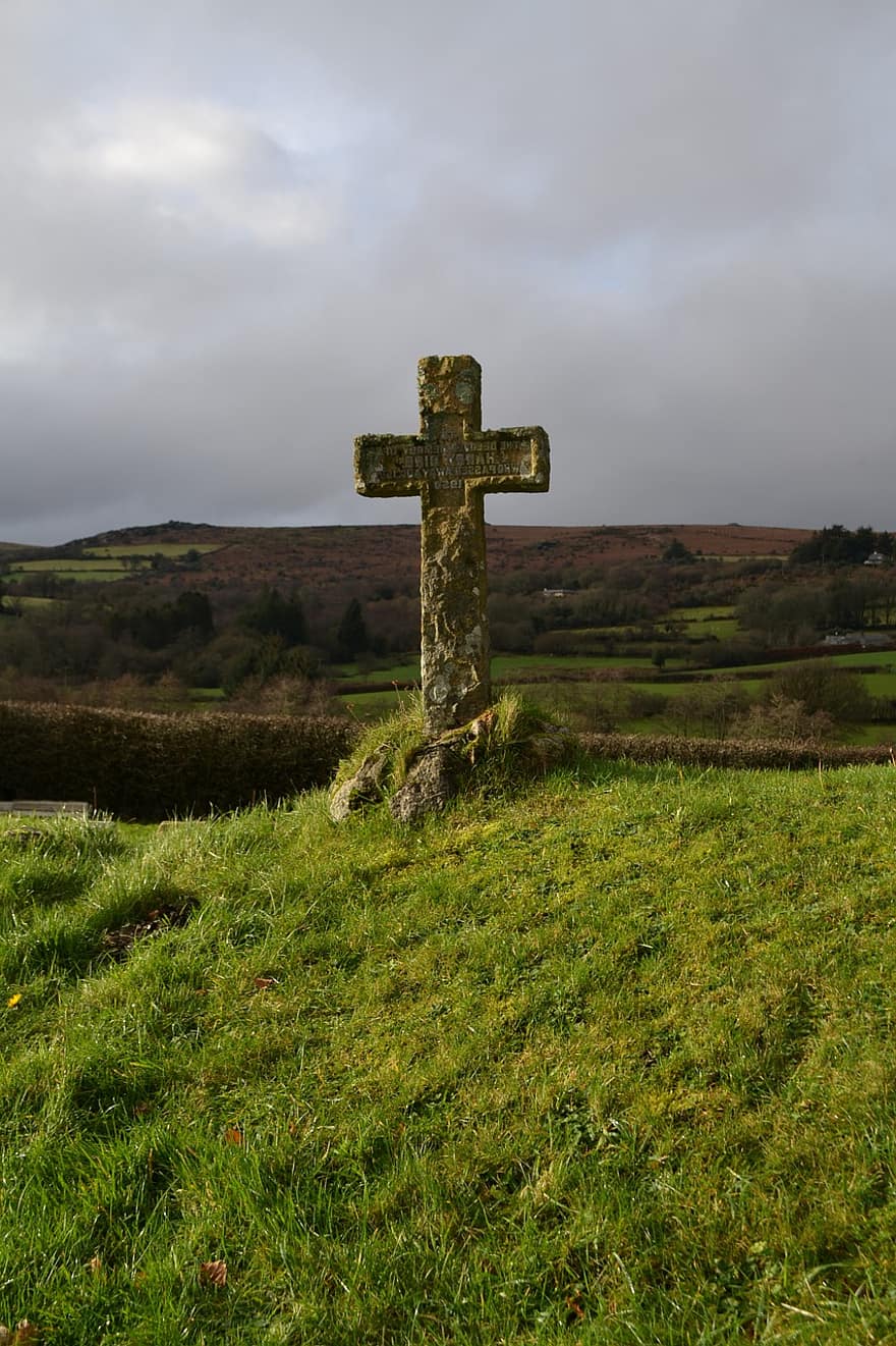 cruzar, naturaleza, símbolo, al aire libre, rural, dartmoor, cristianismo, hierba, religión, escena rural, paisaje