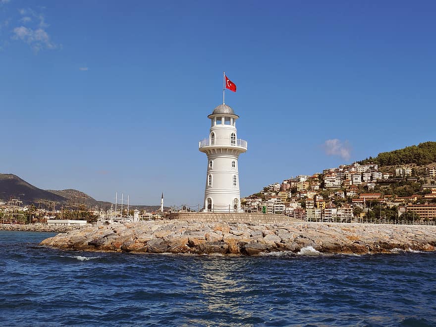 маяк, берег, путешествовать, туризм, море, Турция, отпуск