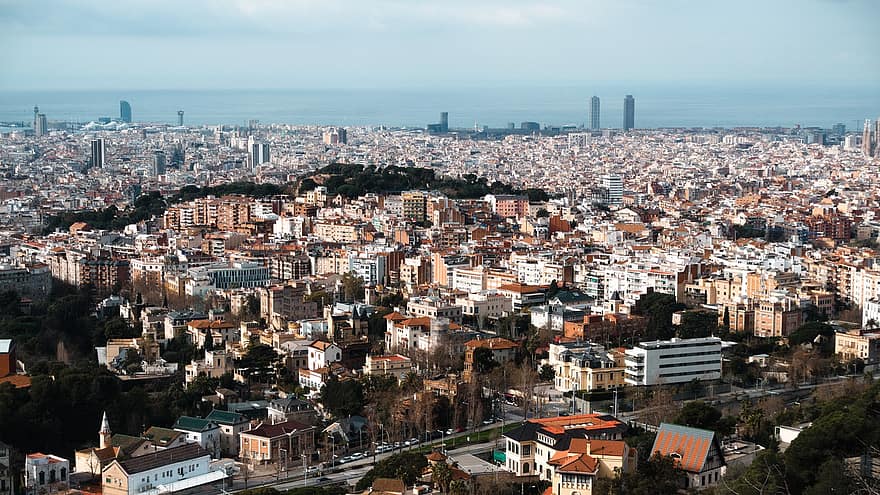 град, пътуване, туризъм, сгради, природа, Барселона, Каталуния, Collserola, градски пейзаж, градски силует, небостъргач