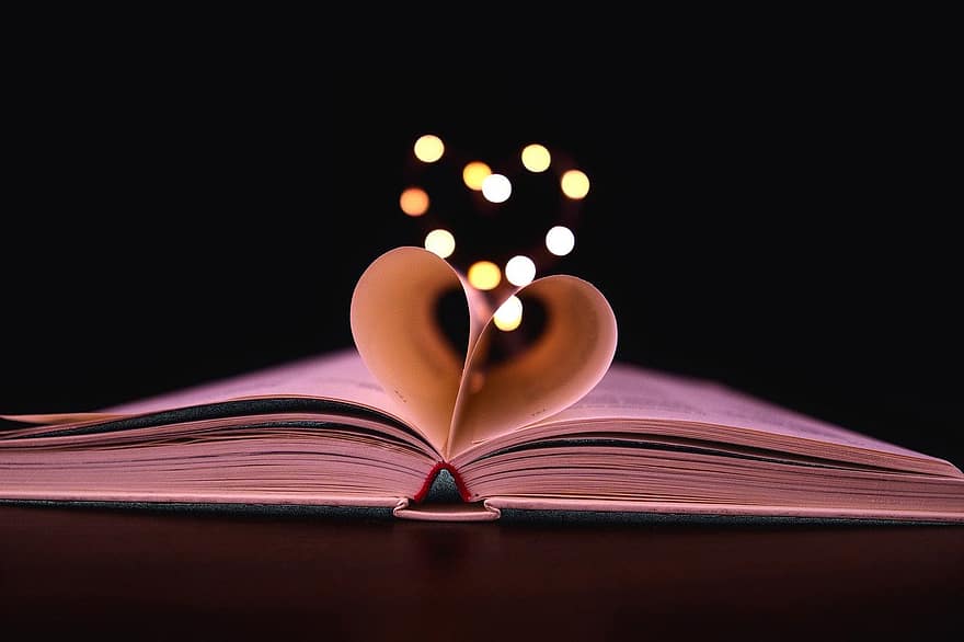 corazón, día de San Valentín, libro, bokeh, sabiduría, páginas, educación, historia, literatura, biblioteca, página