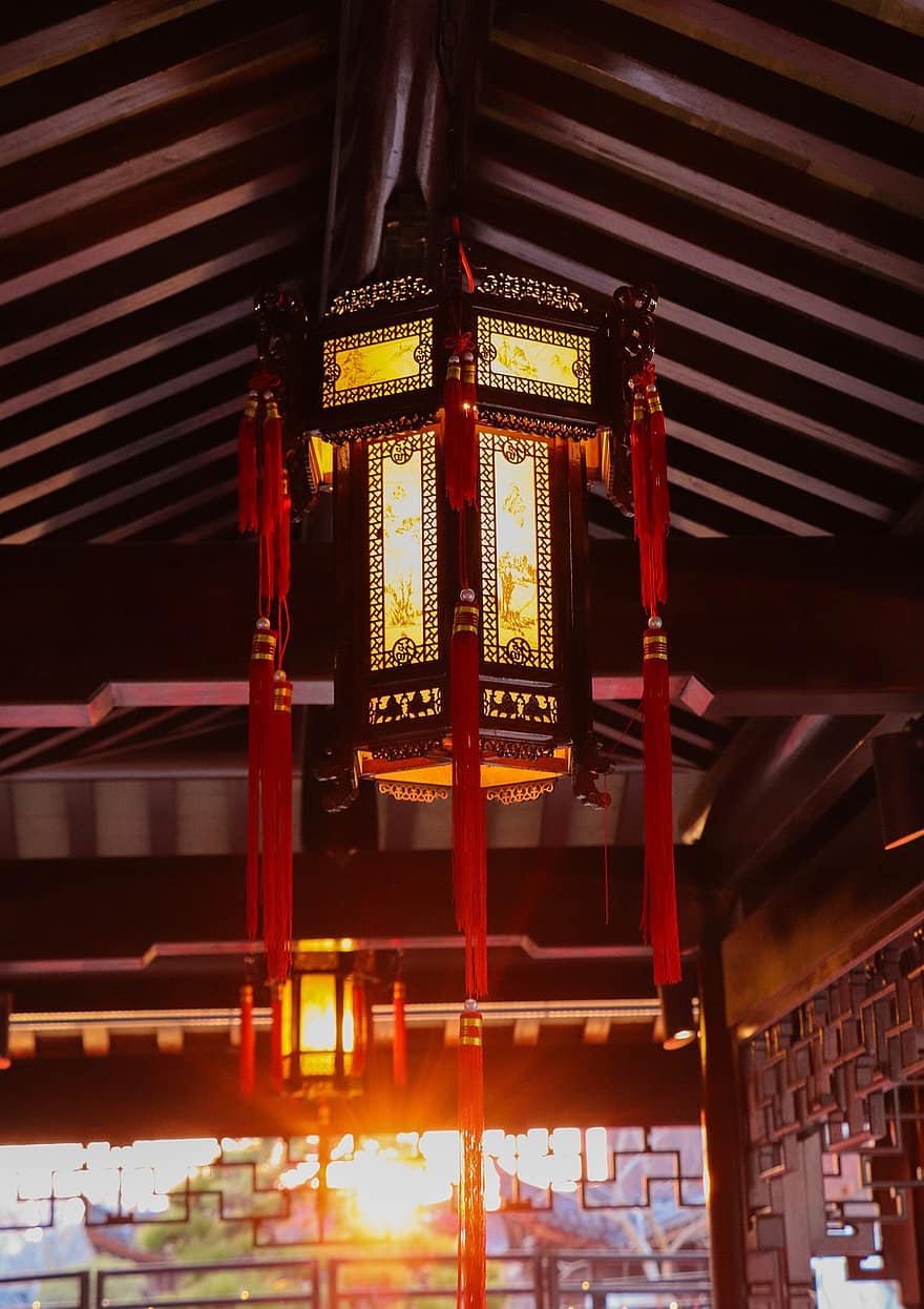 lantaarn, China, gebouw, bij zonsondergang, oude, traditie, cultuur, lantaarn festival, verlichtingsapparatuur, elektrische lamp, verlicht