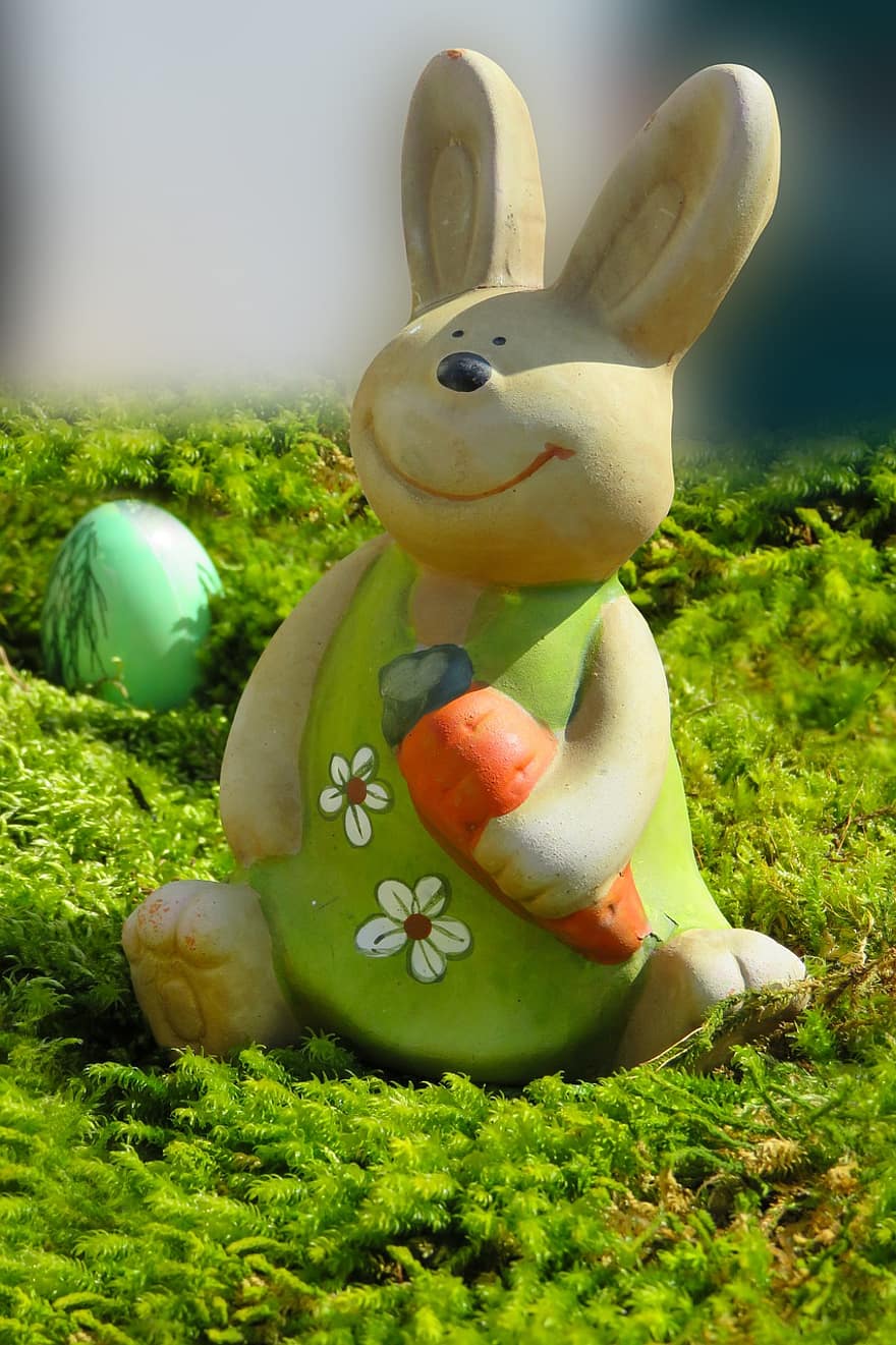 Пасха, Пасхальный заяц, весна, украшение, картина, фигура, время года, трава, милый, кролик, зеленого цвета