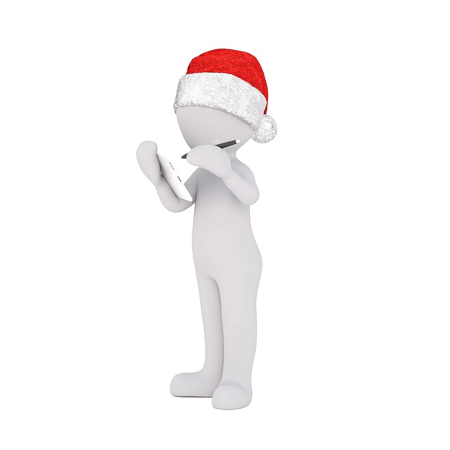 alb mascul, Model 3D, corp întreg, 3d, alb, izolat, Crăciun, santa hat, iPad, scrie, stilou