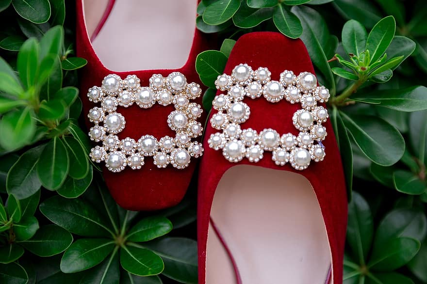 bröllopsskor, skor, pärlor, röda skor, mode, Skodon, stil