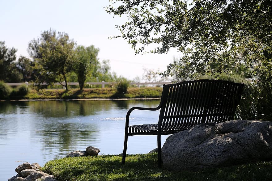 Bench, Pond, Water, Nature, Park, Lake, Landscape, Trees, Silence, Foliage, Summer