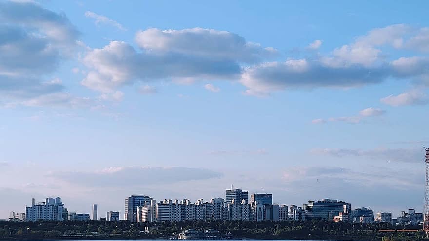 kota, bangunan, urban, seoul, Korea, perjalanan, biru, Cityscape, awan, langit, Arsitektur