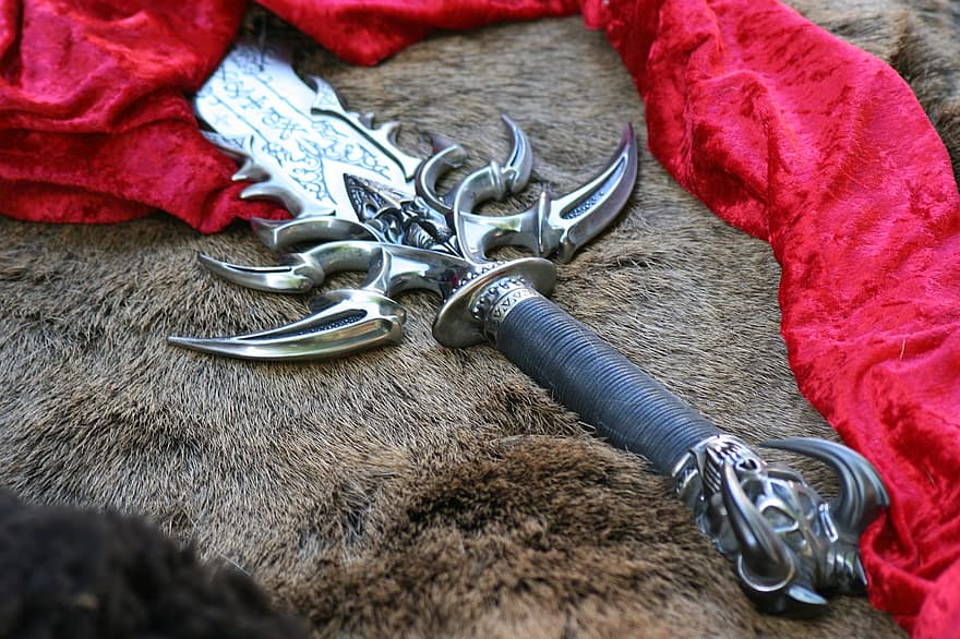剣、武器、戦士、騎士、中世の、ファンタジー、戦争、ファイター、戦い、刃、金属