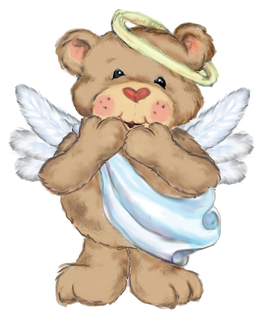 ведмідь, Тедді, посмішка, милий, солодкий, діти, сюрприз, ангел, ореол, крила, таємний