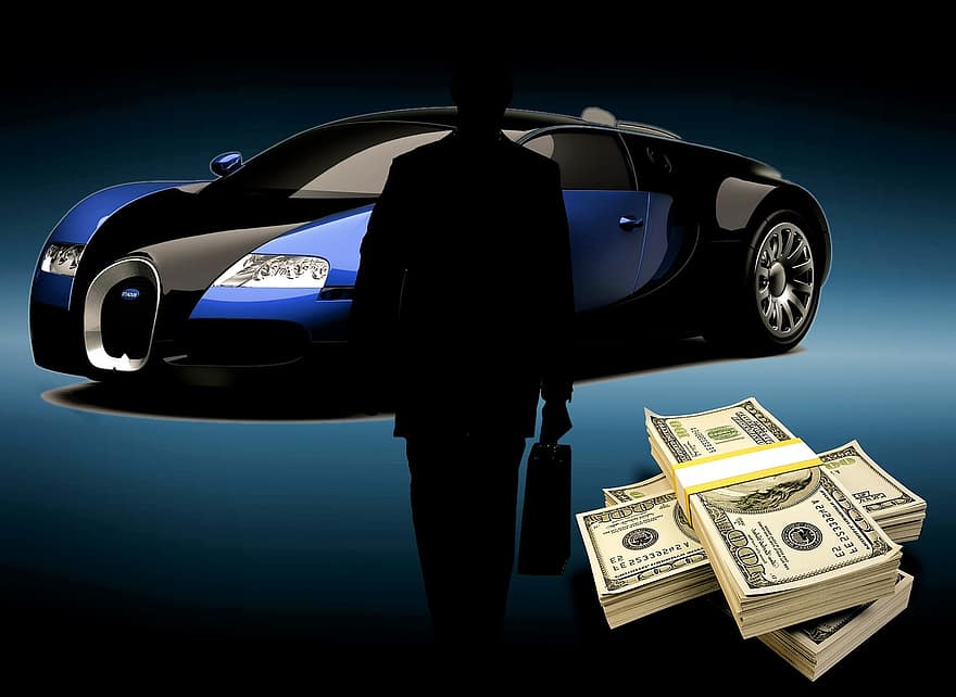 auto, zakenman, succes, dollar, geld, bankbiljet, fondsen, US dollar, Verenigde Staten van Amerika, valuta, financiën