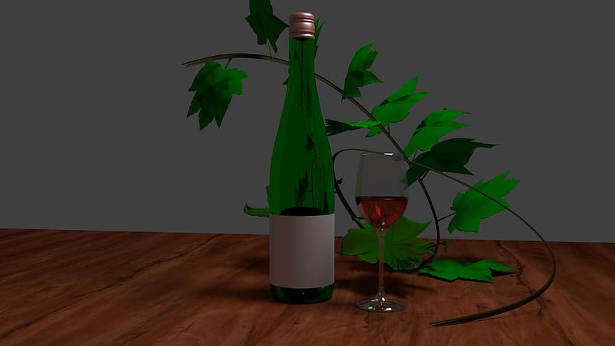 vyno butelis, vyno taurė, vynuogių lapai, vynmedis, naudos, raudona, mėgautis, alkoholio, bordo, skystis